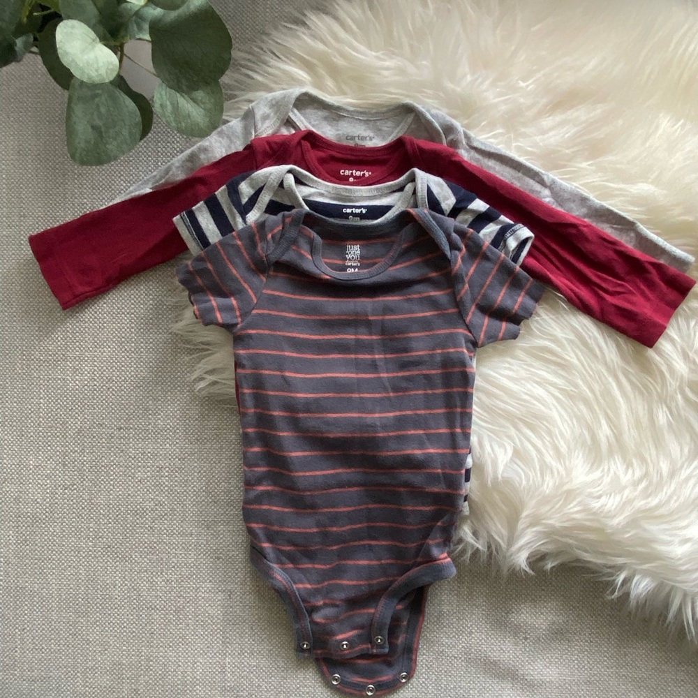 Carter's Cozy Striped and Solid Bodysuits - Red, Gray, Blue